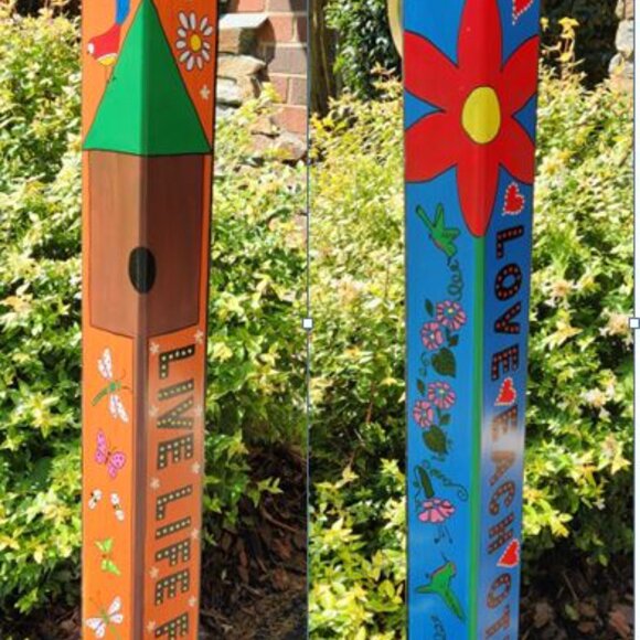 Garden Peace Pole Hand Painted Solar Light and Wire Stand Customized Yard Art - Picture 2 of 3